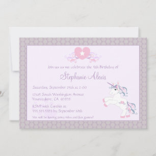 Cute purple unicorn pony birthday party invitation