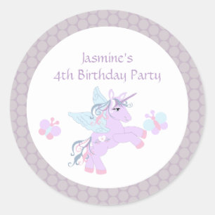 Cute purple unicorn pony birthday party stickers