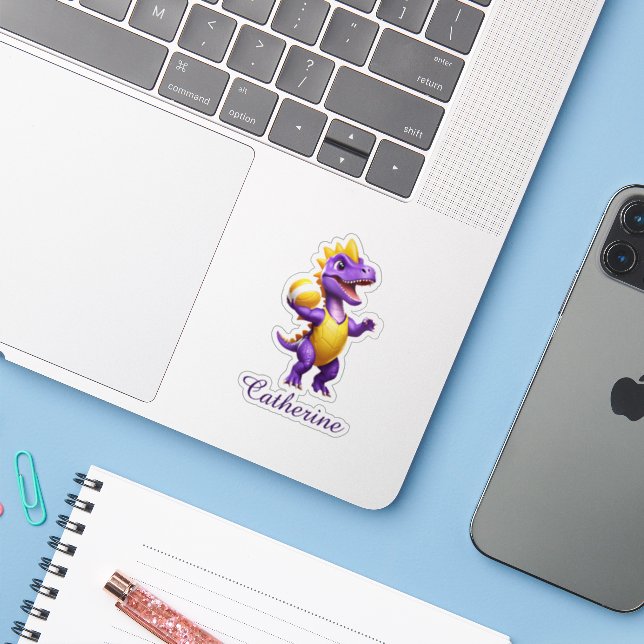 Cute purple volleyball dinosaur (Laptop w/ iPhone)