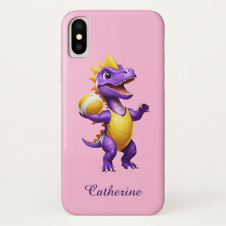 Cute purple volleyball dinosaur iPhone x case