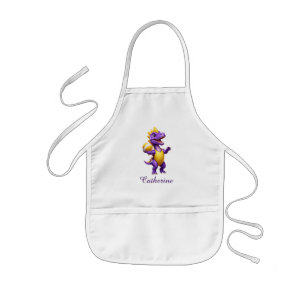 Cute purple volleyball dinosaur kids apron