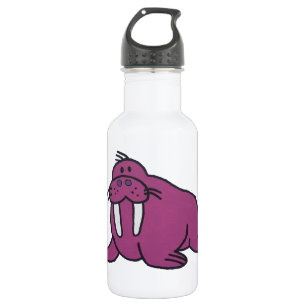 Cute Purple Walrus Cartoon, Friendly Ocean Nature 532 Ml Water Bottle