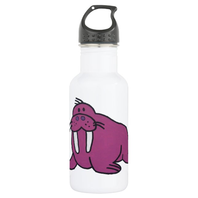 Cute Purple Walrus Cartoon, Friendly Ocean Nature 532 Ml Water Bottle (Front)