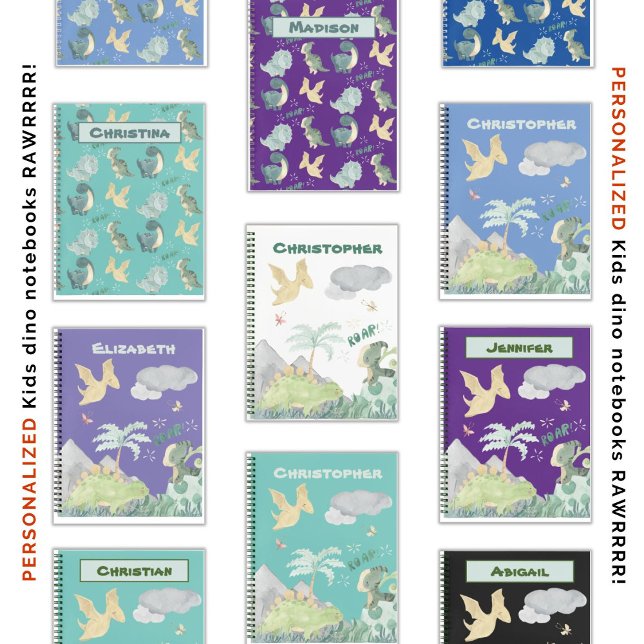 Cute Purple Watercolor Dinosaur Notebook (So many fun cute dino designs!)