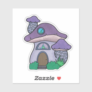 Cute Purple Watercolor Gnome Mushroom House
