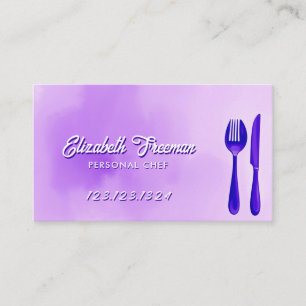 Cute Purple Watercolor Utensils Catering Business Card