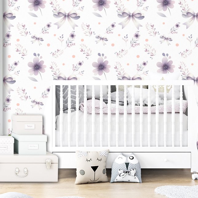 Cute Purple White Floral Bow Girl Kids Wallpaper (Cute Purple White Floral Bow Girl Kids Wallpaper)