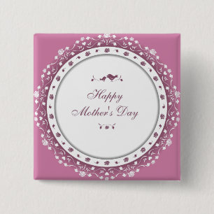 Cute Purple & White Heart and Flower Mother's Day 15 Cm Square Badge