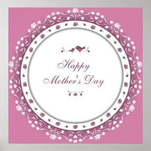 Cute Purple & White Heart and Flower Mother's Day Poster