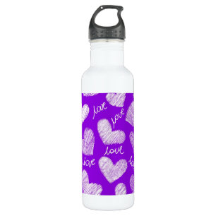 Cute Purple White Scribbled Heart with Love Script 710 Ml Water Bottle