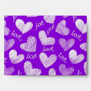 Cute Purple White Scribbled Heart with Love Script Envelope