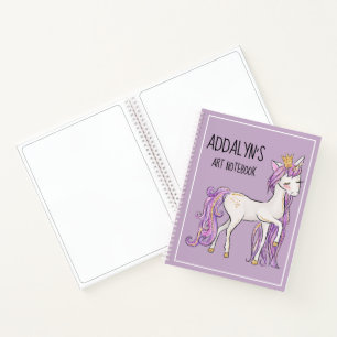 Cute Purple White Unicorn Tiara Drawing Notebook