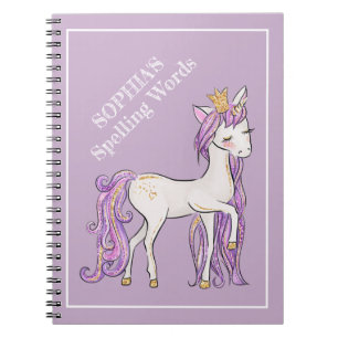 Cute Purple White Unicorn Tiara School Subject Notebook