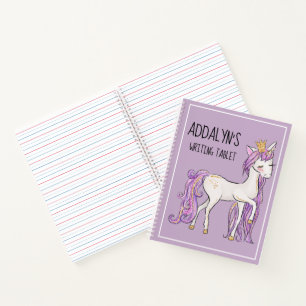 Cute Purple White Unicorn Tiara Writing Tablet Notebook