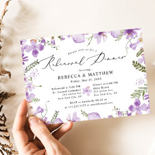 Cute Purple Wildflowers Wedding Rehearsal Dinner  Invitation