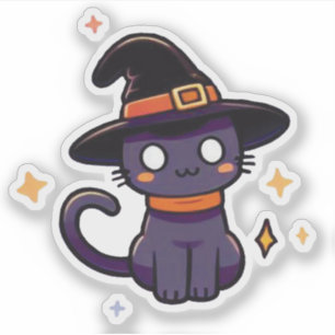 Cute Purple Witch Cat - Kawaii Halloween Kitten