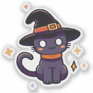 Cute Purple Witch Cat - Kawaii Halloween Kitten