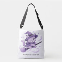Cute Purple Witch Cat  on Broomstick Halloween