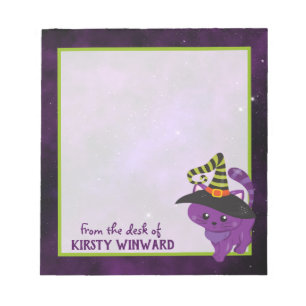 Cute Purple Witch Halloween Cat Notepad