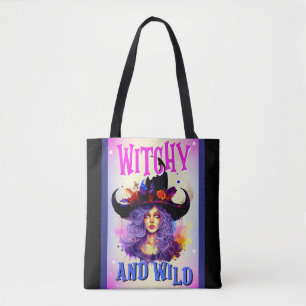 Cute Purple Witch Halloween Themed Tote Bag