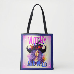 Cute Purple Witch Halloween Themed Tote Bag