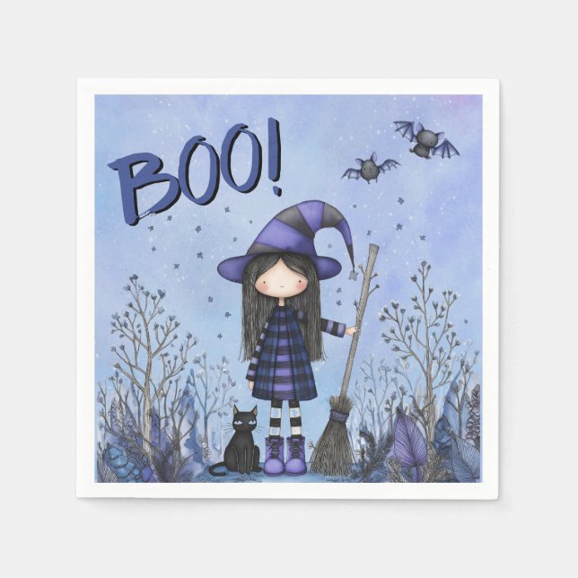 Cute Purple Witch Kids Halloween Napkin (Front)