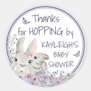 Cute Purple Woodland Bunnies Baby Shower Thank You Classic Round Sticker