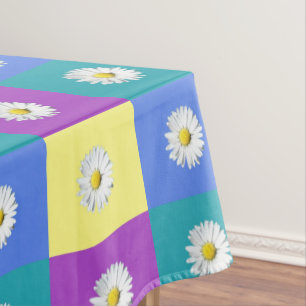 Cute Purple Yellow Blue Boho Daisy Tablecloth