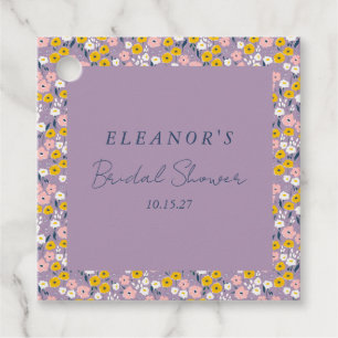 Cute Purple Yellow Floral Bridal Shower Custom Favour Tags