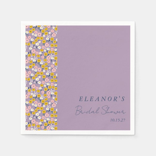 Cute Purple Yellow Floral Bridal Shower Custom Napkin (Front)