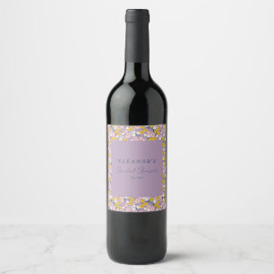 Cute Purple Yellow Floral Bridal Shower Custom Wine Label