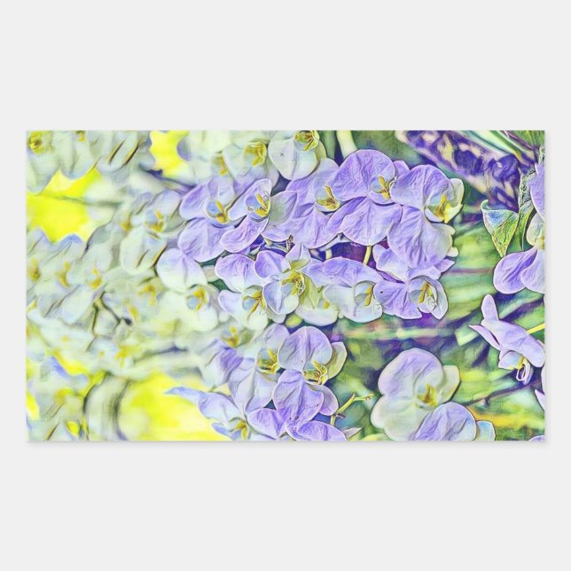 Cute purple yellow orchids flowers watercolor  rectangular sticker (Front)