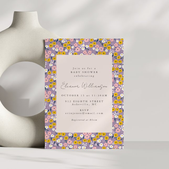 Cute Purple Yellow Pink Floral Baby Shower Invitation (Creator Uploaded)