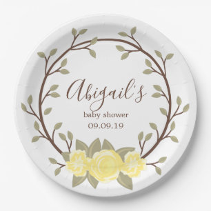 Cute Purple Yellow Wreath Baby Shower Paper Plate