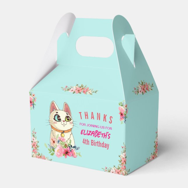 Cute Purrfect Cat Kitten Birthday Party Favour Box (Front Side)
