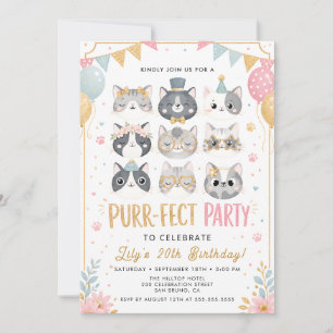 Cute Purrfect Party Kitty Invite for Girls & Teens