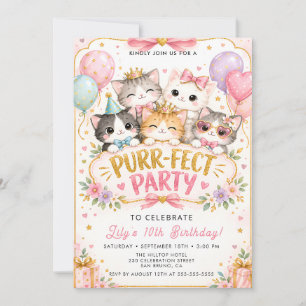 Cute Purrfect Party Kitty Invite for Girls & Teens