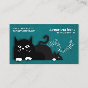 Cute Purring Cats Elegant Cyan Grunge Pet Sitter Business Card