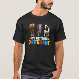 Cute Puzzle Cow It's Ok To Be Different Autism Awa T-Shirt