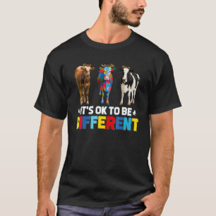 Cute Puzzle Cow It's Ok To Be Different Autism Awa T-Shirt