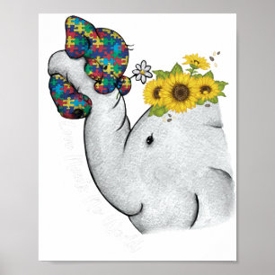 Cute Puzzle Elephant Mum Autism Awareness Poster