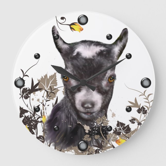 Cute Pygmy Goat Painting Floral  Wall Clock (Front)