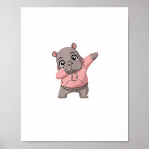 Cute Pygmy Hippo Kids Girls Boys Dabbing Moo Deng Poster
