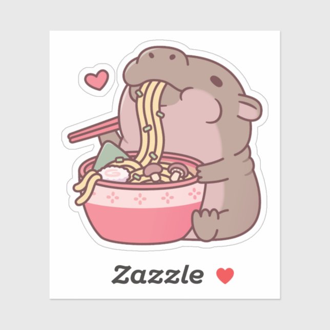 Cute Pygmy Hippo Slurping On Ramen Noodles (Sheet)