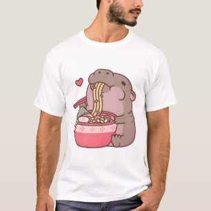 Cute Pygmy Hippo Slurping On Ramen Noodles T-Shirt