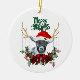 Cute Pygmy Kid Goat Christmas Ceramic Tree Decoration