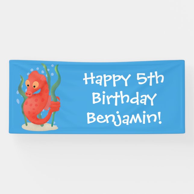 Cute pygmy seahorse cartoon banner (Horizontal)