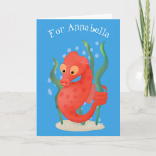 Cute pygmy seahorse cartoon card