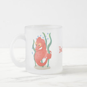 Cute pygmy seahorse cartoon frosted glass coffee mug