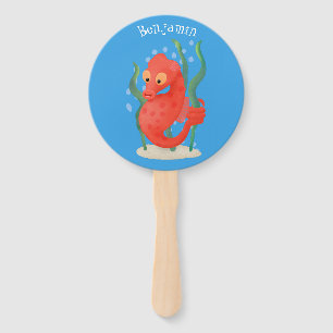 Cute pygmy seahorse cartoon hand fan